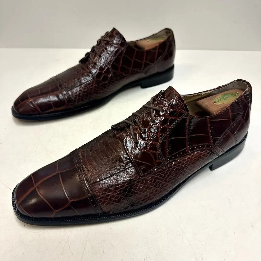 X EUC Stacy Adams Brown Snakeskin Cap Toe Derby Exotic Men's 10.5 D